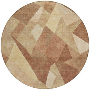 HomeRoots 8' Round Abstract Washable Rug in Rust & Beige – Modern Indoor/Outdoor Accent for High Traffic Areas 689493