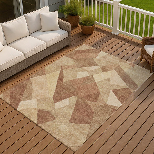 HomeRoots 8' X 10' Abstract Indoor-Outdoor Area Rug in Rust & Beige - Washable, Durable, and Versatile Decor 689494