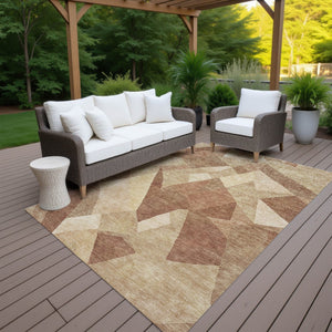 HomeRoots 8' X 10' Abstract Indoor-Outdoor Area Rug in Rust & Beige - Washable, Durable, and Versatile Decor 689494