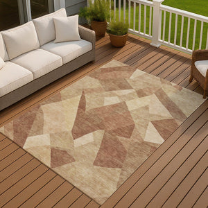 HomeRoots 9' X 12' Washable Rust and Beige Abstract Area Rug for Indoor/Outdoor Use - Durable, Stylish Design 689495