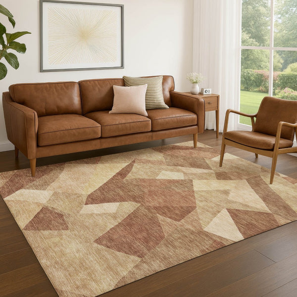 HomeRoots 9' X 12' Washable Rust and Beige Abstract Area Rug for Indoor/Outdoor Use - Durable, Stylish Design 689495