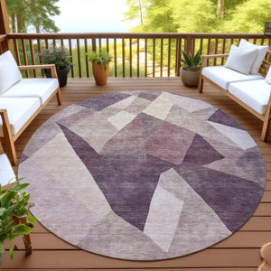 HomeRoots 8' Plum and Beige Abstract Round Area Rug - Durable, Washable, Stylish for Indoor & Outdoor Spaces 689499