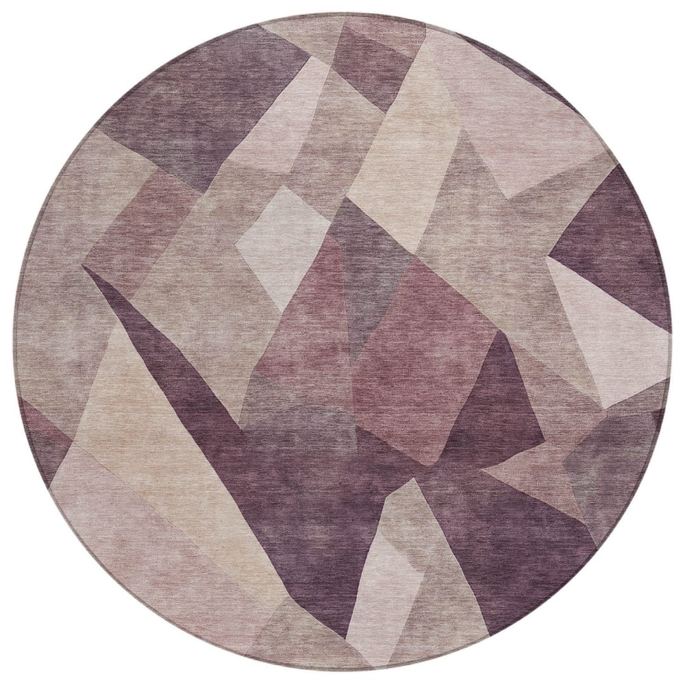 HomeRoots 8' Plum and Beige Abstract Round Area Rug - Durable, Washable, Stylish for Indoor & Outdoor Spaces 689499