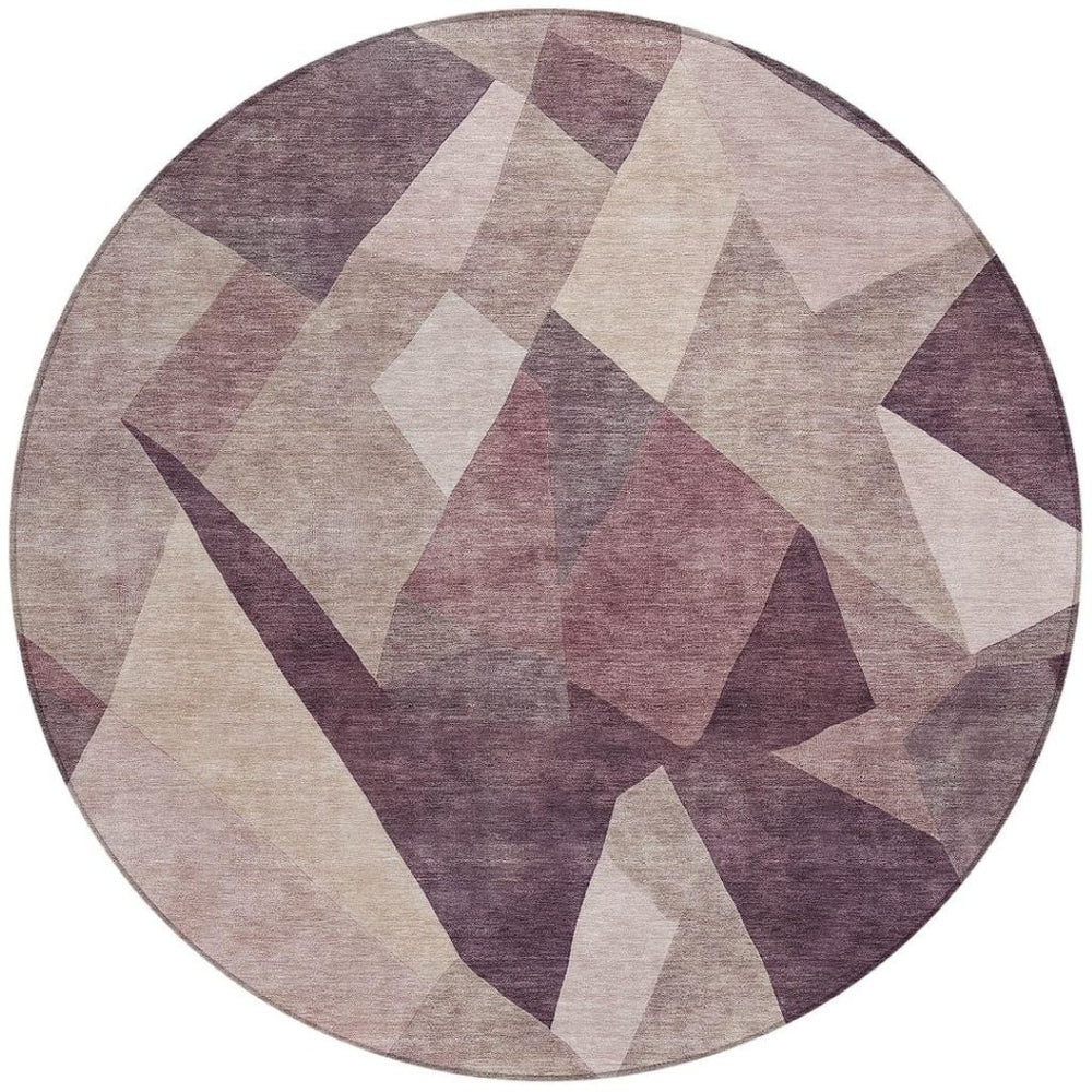 HomeRoots 8' Plum and Beige Abstract Round Area Rug - Durable, Washable, Stylish for Indoor & Outdoor Spaces 689499