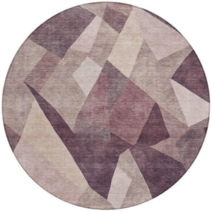 HomeRoots 8' Plum and Beige Abstract Round Area Rug - Durable, Washable, Stylish for Indoor & Outdoor Spaces 689499