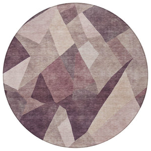 HomeRoots 8' Plum and Beige Abstract Round Area Rug - Durable, Washable, Stylish for Indoor & Outdoor Spaces 689499