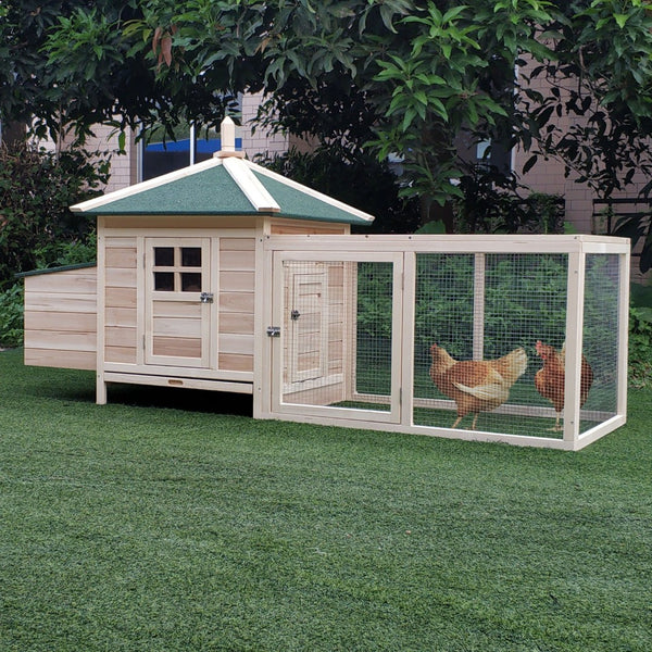 English Elm Pawhut Fir Wood Backyard Chicken Coop with Nesting Box Ramp and Asphalt Roof W2225P229578