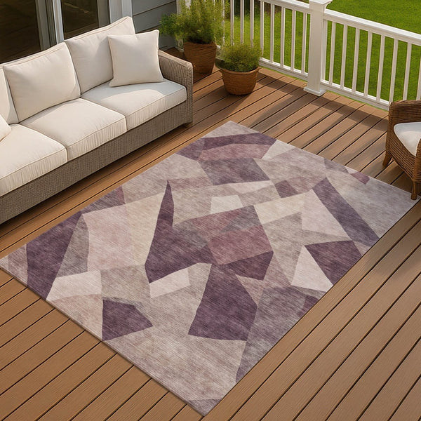 HomeRoots 10' X 14' Plum and Beige Abstract Washable Area Rug – Stylish, Durable, Indoor/Outdoor Comfort Solution 689502