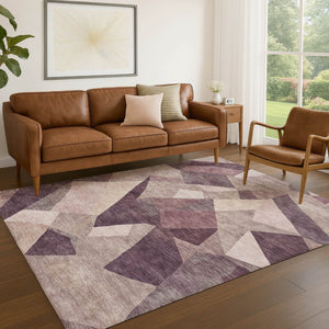 HomeRoots 10' X 14' Plum and Beige Abstract Washable Area Rug – Stylish, Durable, Indoor/Outdoor Comfort Solution 689502