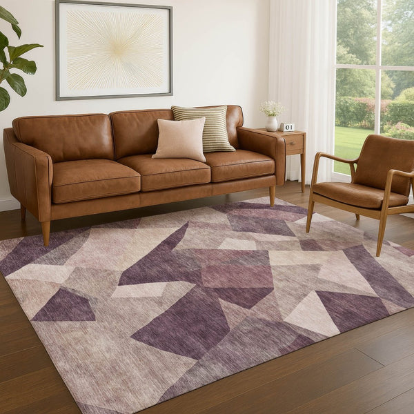 HomeRoots 10' X 14' Plum and Beige Abstract Washable Area Rug – Stylish, Durable, Indoor/Outdoor Comfort Solution 689502