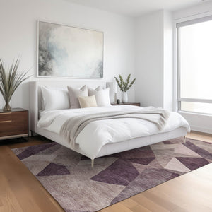 HomeRoots 10' X 14' Plum and Beige Abstract Washable Area Rug – Stylish, Durable, Indoor/Outdoor Comfort Solution 689502