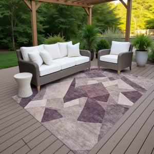 HomeRoots 10' X 14' Plum and Beige Abstract Washable Area Rug – Stylish, Durable, Indoor/Outdoor Comfort Solution 689502