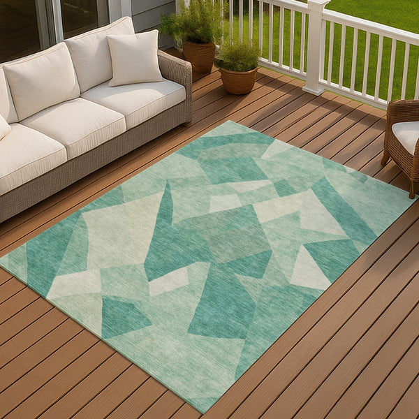 HomeRoots 5' Teal Blue and Ivory Abstract Area Rug - Durable, Washable, Stylish for Indoor & Outdoor Spaces! 689504