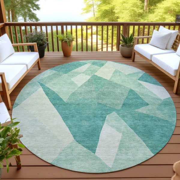 HomeRoots 8' Teal Blue and Ivory Round Abstract Rug – Stylish, Durable, Washable for Indoor & Outdoor Use 689505
