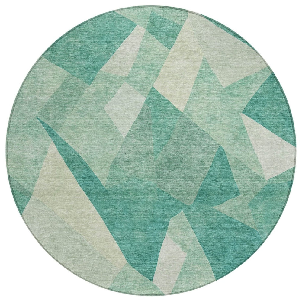 HomeRoots 8' Teal Blue and Ivory Round Abstract Rug – Stylish, Durable, Washable for Indoor & Outdoor Use 689505