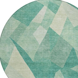 HomeRoots 8' Teal Blue and Ivory Round Abstract Rug – Stylish, Durable, Washable for Indoor & Outdoor Use 689505