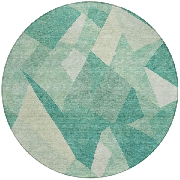 HomeRoots 8' Teal Blue and Ivory Round Abstract Rug – Stylish, Durable, Washable for Indoor & Outdoor Use 689505