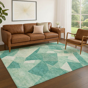 HomeRoots 10' Teal Blue & Ivory Abstract Washable Area Rug - Modern, Durable Design for Indoor & Outdoor Use 689508
