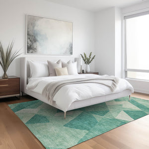HomeRoots 10' Teal Blue & Ivory Abstract Washable Area Rug - Modern, Durable Design for Indoor & Outdoor Use 689508