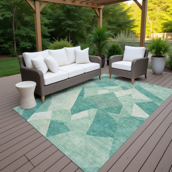 HomeRoots 10' Teal Blue & Ivory Abstract Washable Area Rug - Modern, Durable Design for Indoor & Outdoor Use 689508