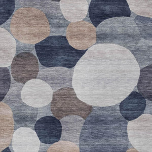 HomeRoots 5' Geometric Indoor Outdoor Area Rug in Blue, Beige & Gray - Washable, Durable & Stylish Design 689512