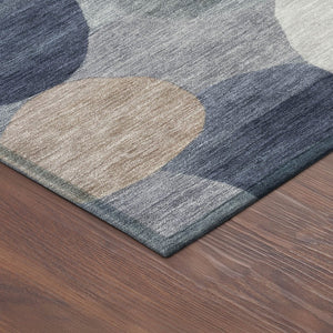 HomeRoots 8' Round Geometric Area Rug in Blue, Beige & Gray – Washable, Durable for Indoor & Outdoor Use 689513