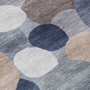 HomeRoots 8' Round Geometric Area Rug in Blue, Beige & Gray – Washable, Durable for Indoor & Outdoor Use 689513