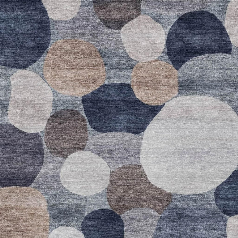 HomeRoots 9' Geometric Blue Beige Gray Washable Area Rug – Durable Indoor Outdoor Design for Versatile Spaces 689515