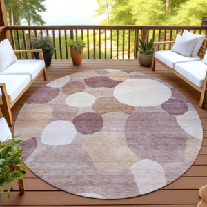 HomeRoots 8' Blush and Beige Round Geometric Rug - Durable, Washable, Stylish for Indoor & Outdoor Spaces! 689519