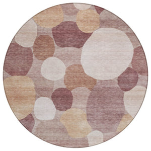 HomeRoots 8' Blush and Beige Round Geometric Rug - Durable, Washable, Stylish for Indoor & Outdoor Spaces! 689519