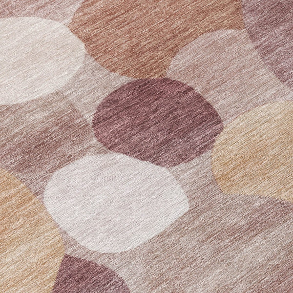 HomeRoots 8' Blush and Beige Round Geometric Rug - Durable, Washable, Stylish for Indoor & Outdoor Spaces! 689519