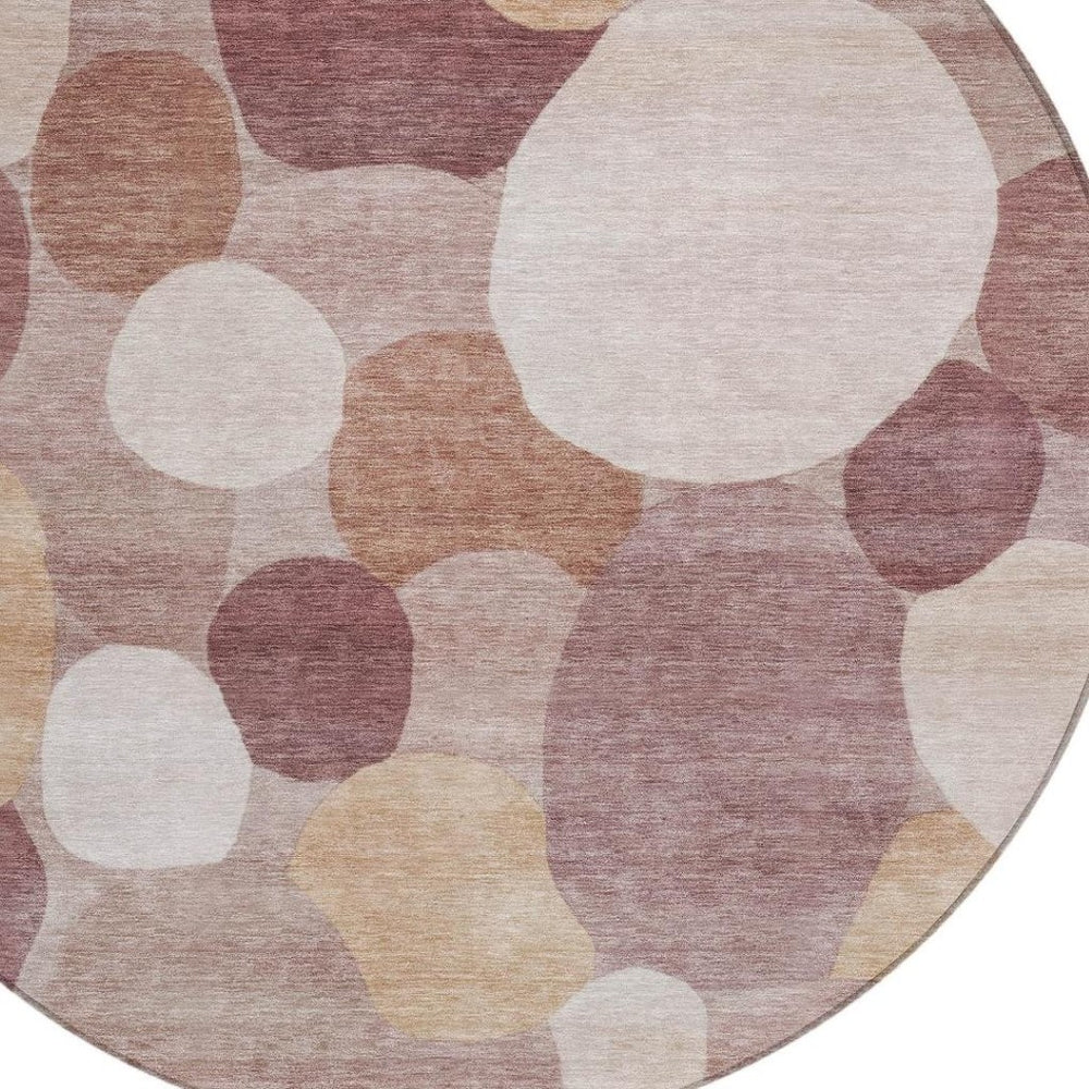 HomeRoots 8' Blush and Beige Round Geometric Rug - Durable, Washable, Stylish for Indoor & Outdoor Spaces! 689519