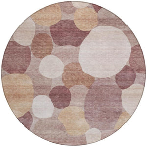 HomeRoots 8' Blush and Beige Round Geometric Rug - Durable, Washable, Stylish for Indoor & Outdoor Spaces! 689519
