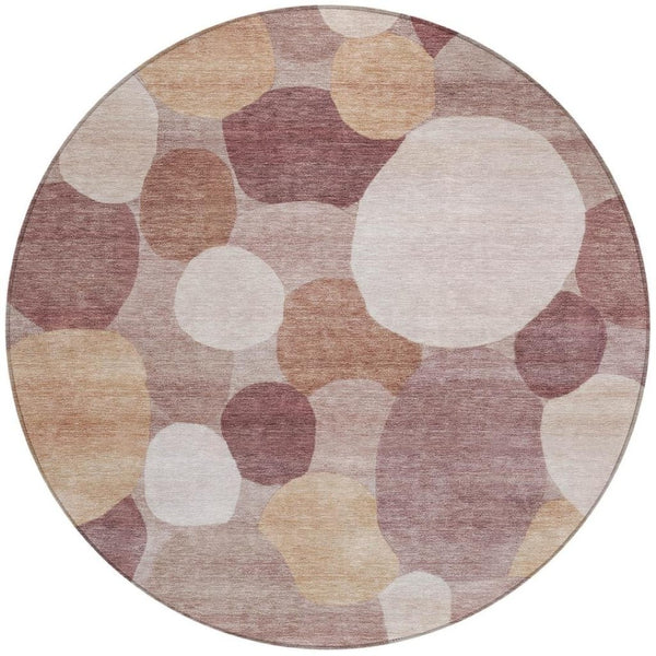 HomeRoots 8' Blush and Beige Round Geometric Rug - Durable, Washable, Stylish for Indoor & Outdoor Spaces! 689519