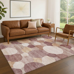 HomeRoots 10' X 14' Blush & Beige Geometric Area Rug - Stylish, Washable, Stain-Resistant for Indoor/Outdoor Use 689522