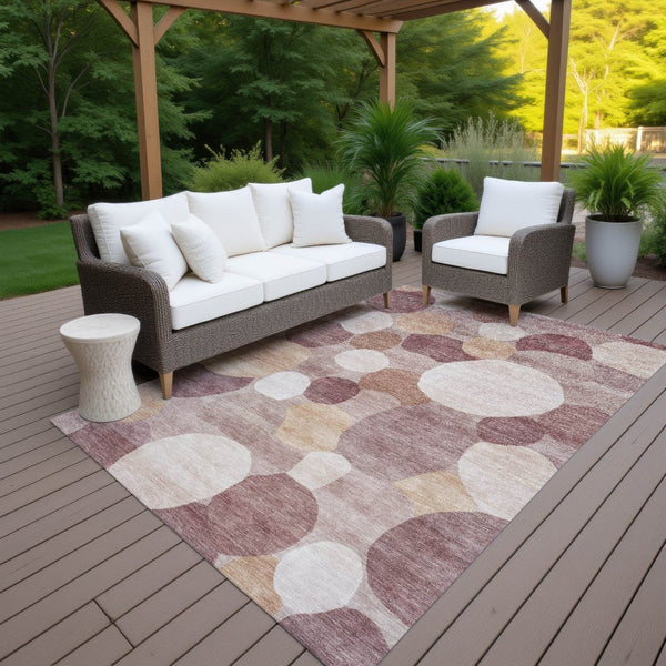 HomeRoots 10' X 14' Blush & Beige Geometric Area Rug - Stylish, Washable, Stain-Resistant for Indoor/Outdoor Use 689522