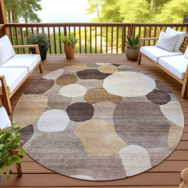 HomeRoots 8' Brown Copper and Beige Geometric Washable Rug - Durable Indoor/Outdoor Area Rug for All Spaces 689525