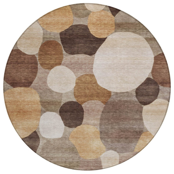 HomeRoots 8' Brown Copper and Beige Geometric Washable Rug - Durable Indoor/Outdoor Area Rug for All Spaces 689525