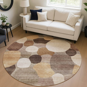 HomeRoots 8' Brown Copper and Beige Geometric Washable Rug - Durable Indoor/Outdoor Area Rug for All Spaces 689525