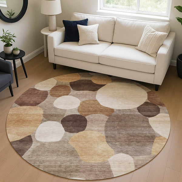 HomeRoots 8' Brown Copper and Beige Geometric Washable Rug - Durable Indoor/Outdoor Area Rug for All Spaces 689525