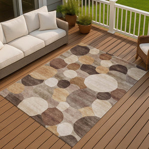 HomeRoots 10' Modern Geometric Washable Brown Copper Beige Area Rug – Durable, Stylish for Indoors & Outdoors 689528