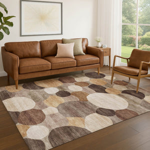 HomeRoots 10' Modern Geometric Washable Brown Copper Beige Area Rug – Durable, Stylish for Indoors & Outdoors 689528