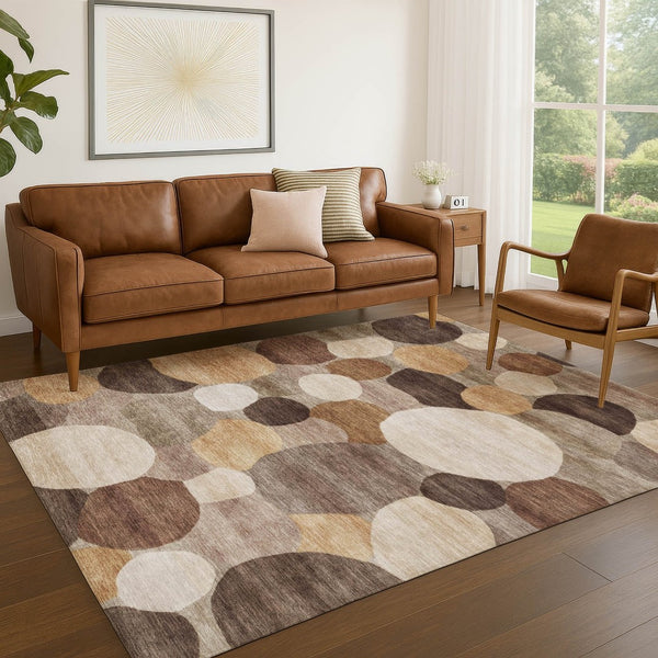 HomeRoots 10' Modern Geometric Washable Brown Copper Beige Area Rug – Durable, Stylish for Indoors & Outdoors 689528