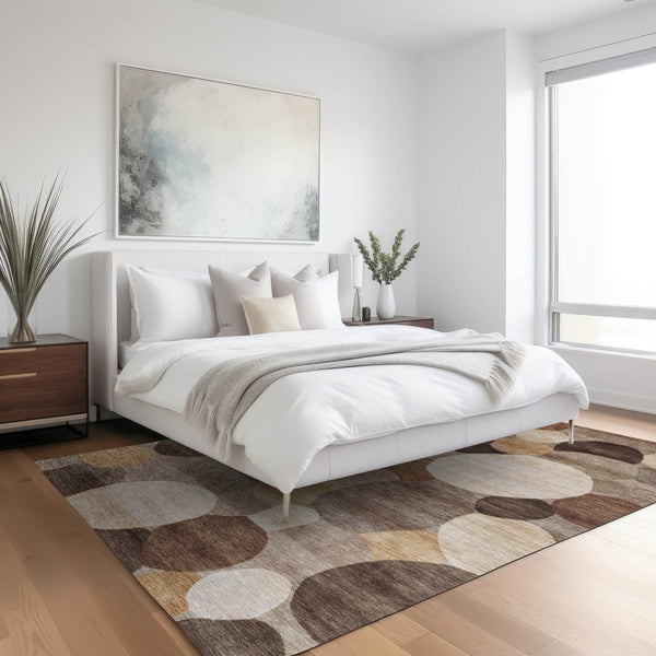 HomeRoots 10' Modern Geometric Washable Brown Copper Beige Area Rug – Durable, Stylish for Indoors & Outdoors 689528