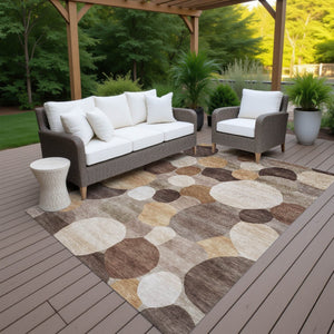 HomeRoots 10' Modern Geometric Washable Brown Copper Beige Area Rug – Durable, Stylish for Indoors & Outdoors 689528