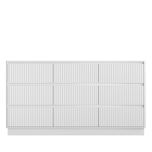 English Elm 9 Drawer Mid Century Wood Dresser Low Profile Matte Finish Bedroom Storage Cabinet White W409S00013
