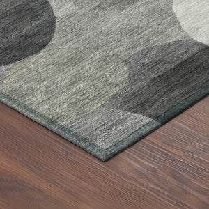 HomeRoots 8' Gray and Silver Round Geometric Area Rug - Stylish, Washable, Durable for Indoor & Outdoor Use 689531
