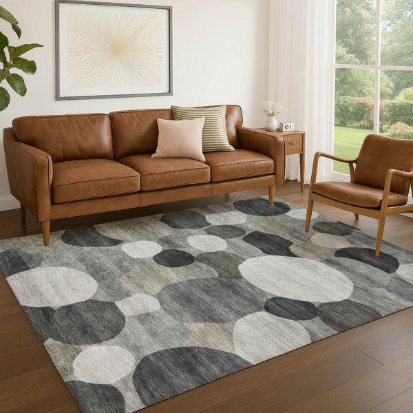 HomeRoots 9' X 12' Stylish Gray and Silver Geometric Area Rug - Washable, Durable, Perfect for Indoor/Outdoor Spaces 689533