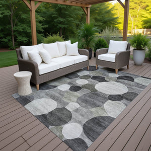 HomeRoots 9' X 12' Stylish Gray and Silver Geometric Area Rug - Washable, Durable, Perfect for Indoor/Outdoor Spaces 689533