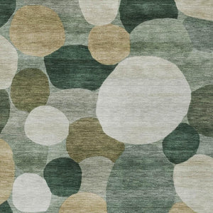 HomeRoots 5' Stylish Green and Beige Geometric Area Rug - Washable Indoor/Outdoor Use, Durable and Versatile! 689536